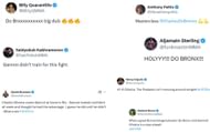 Screenshots of MMA personalities reacting to Charles Oliveira's victory.